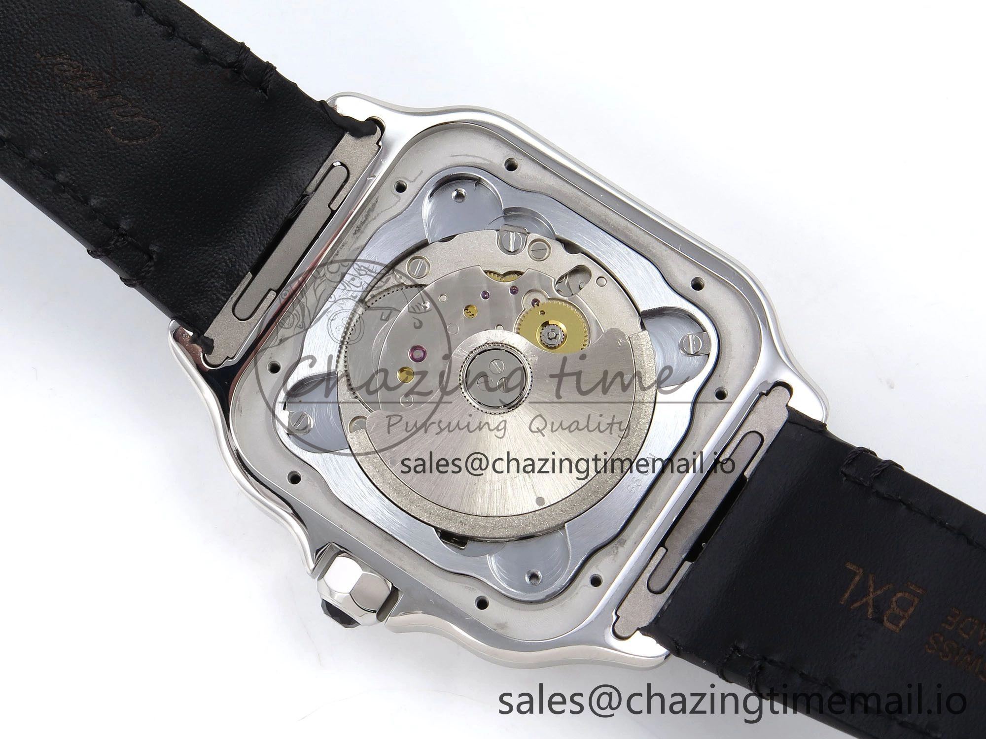 Santos de Cartier 35mm SS AF 1:1 Best Edition White Dial on Black Leather Strap MIYOTA 9015