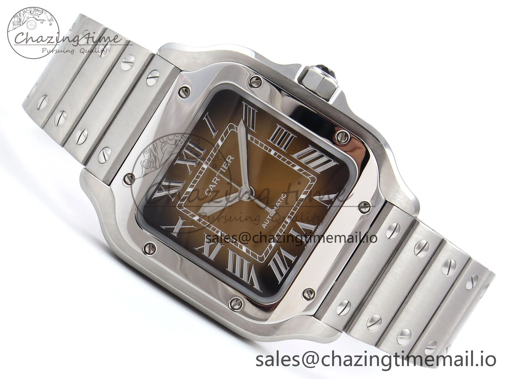 Santos de Cartier 35mm SS BVF 1:1 Best Edition Brown Dial on SS SmartLinks Bracelet MIYOTA 9015 V2