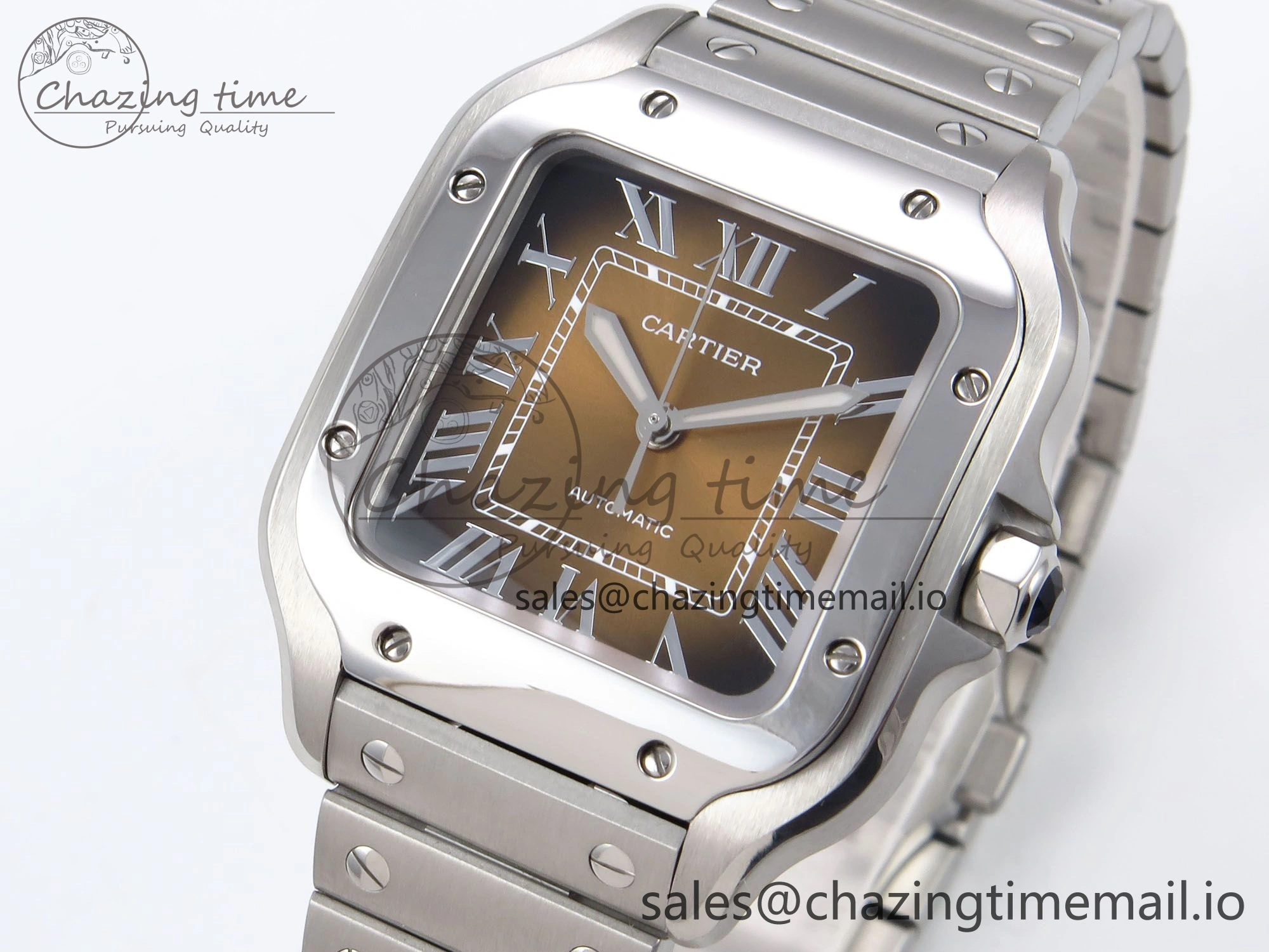 Santos de Cartier 35mm SS BVF 1:1 Best Edition Brown Dial on SS SmartLinks Bracelet MIYOTA 9015 V2