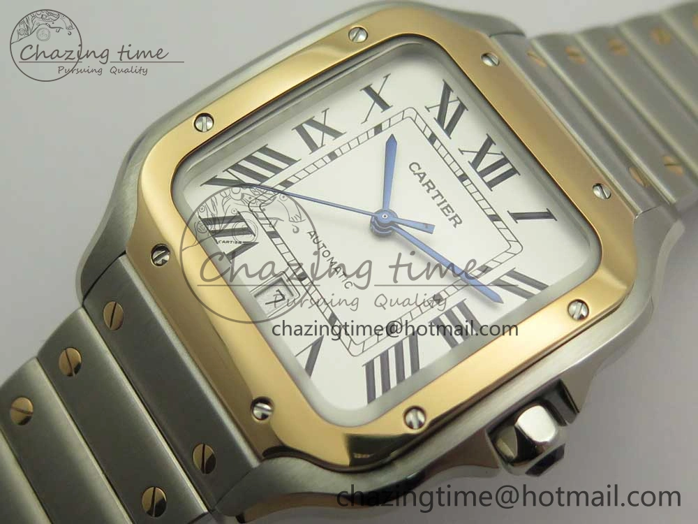 Santos de Cartier 40mm 2018 BVF 1:1 Best Edition RG Bezel White Dial on SS SmartLinks Bracelet MIYOTA 9015