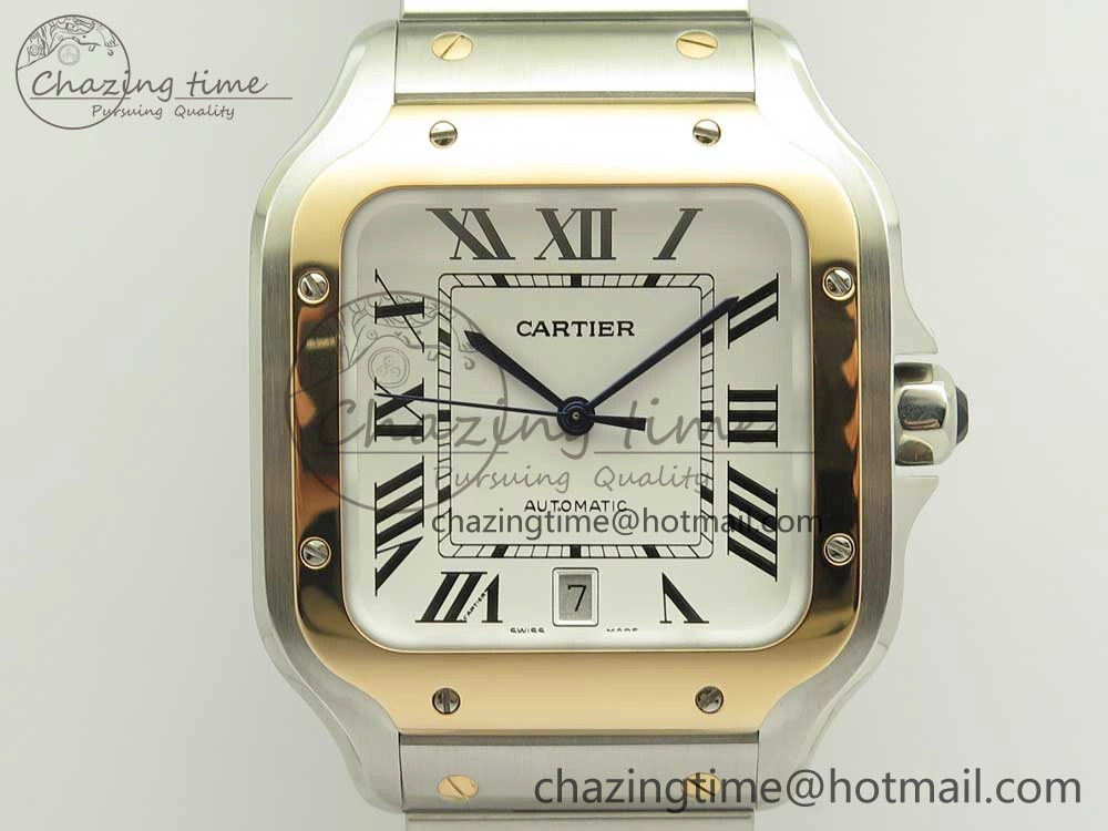 Santos de Cartier 40mm 2018 BVF 1:1 Best Edition RG Bezel White Dial on SS SmartLinks Bracelet MIYOTA 9015