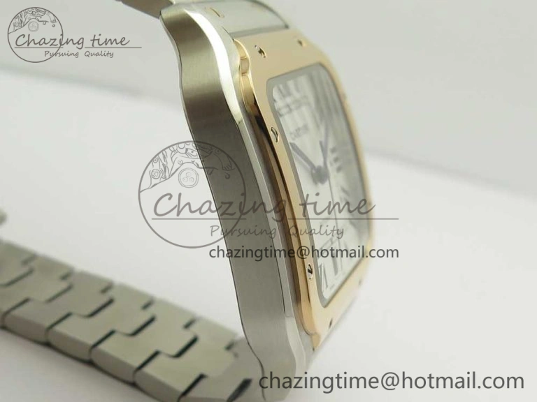 Santos de Cartier 40mm 2018 BVF 1:1 Best Edition RG Bezel White Dial on SS SmartLinks Bracelet MIYOTA 9015