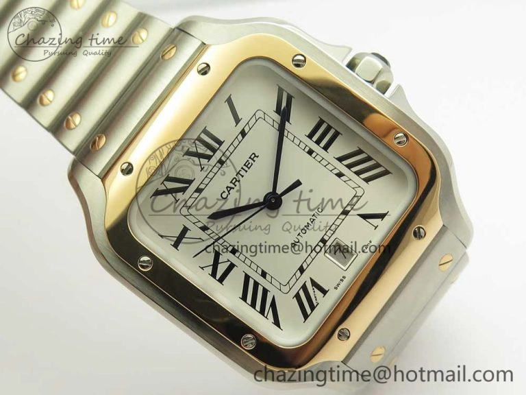 Santos de Cartier 40mm 2018 BVF 1:1 Best Edition RG Bezel White Dial on SS SmartLinks Bracelet MIYOTA 9015