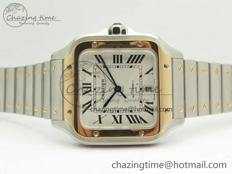 Santos de Cartier 40mm 2018 BVF 1:1 Best Edition RG Bezel White Dial on SS SmartLinks Bracelet MIYOTA 9015