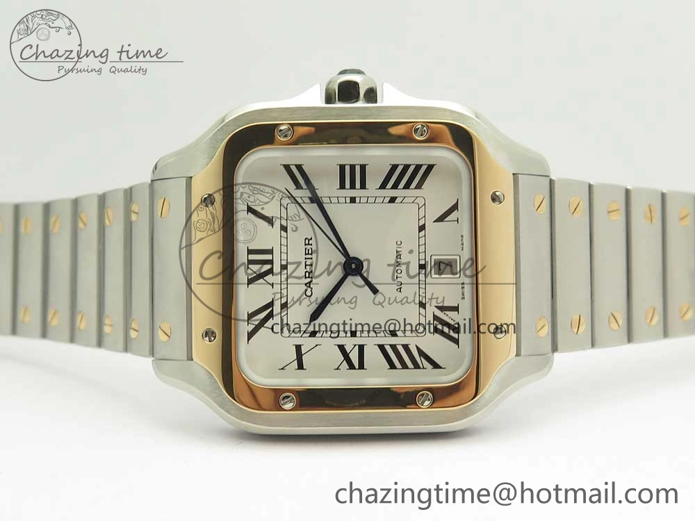 Santos de Cartier 40mm 2018 BVF 1:1 Best Edition RG Bezel White Dial on SS SmartLinks Bracelet MIYOTA 9015