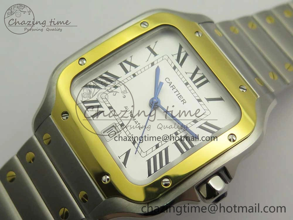Santos de Cartier 40mm 2018 BVF 1:1 Best Edition YG Bezel White Dial on SS SmartLinks Bracelet MIYOTA 9015