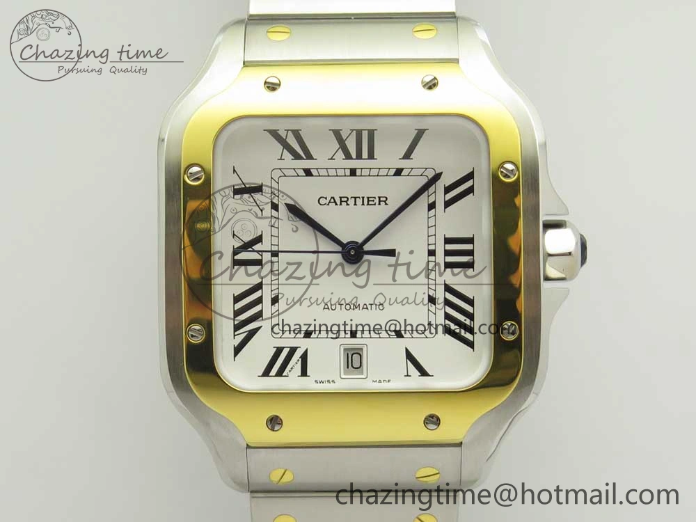 Santos de Cartier 40mm 2018 BVF 1:1 Best Edition YG Bezel White Dial on SS SmartLinks Bracelet MIYOTA 9015