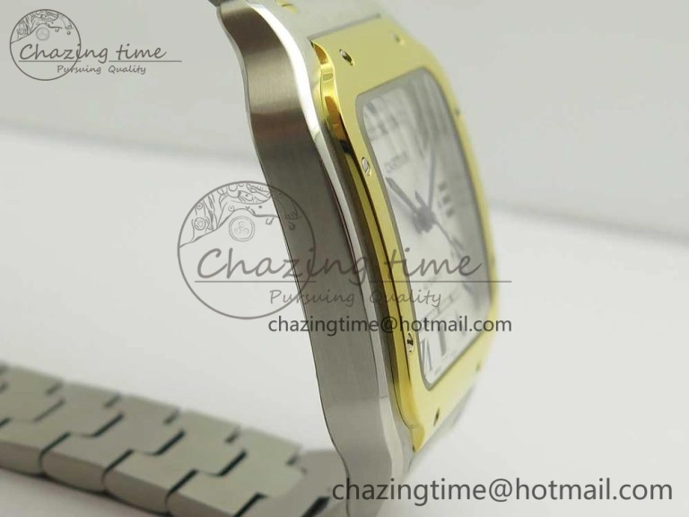 Santos de Cartier 40mm 2018 BVF 1:1 Best Edition YG Bezel White Dial on SS SmartLinks Bracelet MIYOTA 9015