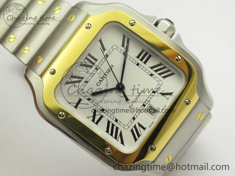 Santos de Cartier 40mm 2018 BVF 1:1 Best Edition YG Bezel White Dial on SS SmartLinks Bracelet MIYOTA 9015