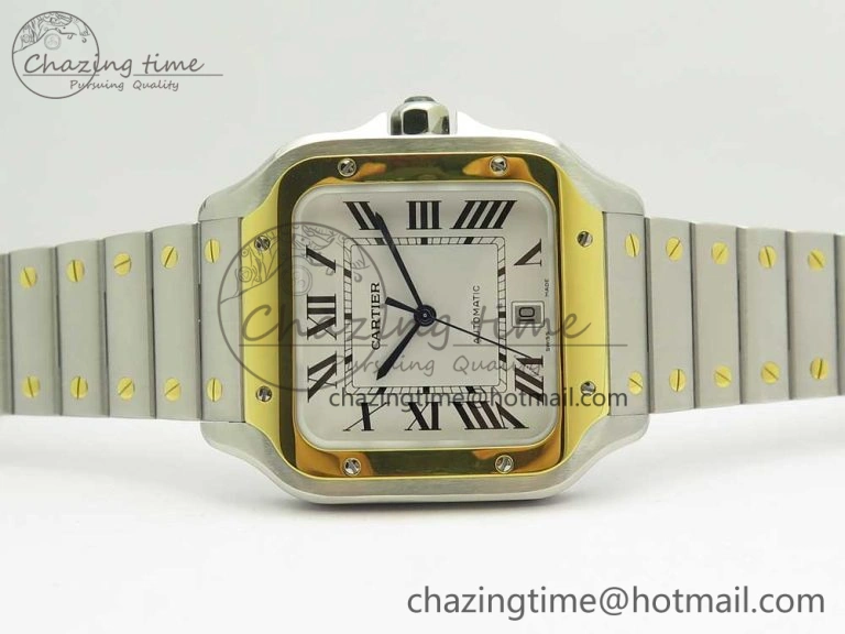 Santos de Cartier 40mm 2018 BVF 1:1 Best Edition YG Bezel White Dial on SS SmartLinks Bracelet MIYOTA 9015