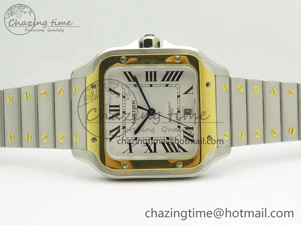 Santos de Cartier 40mm 2018 BVF 1:1 Best Edition YG Bezel White Dial on SS SmartLinks Bracelet MIYOTA 9015