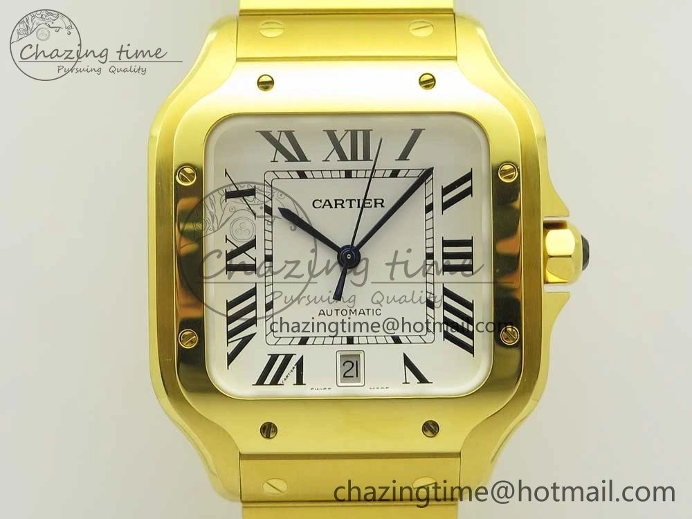 Santos de Cartier 40mm 2018 BVF 1:1 Best Edition YG White Dial on YG SmartLinks Bracelet MIYOTA 9015