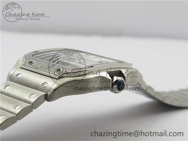 Santos de Cartier 40mm 2018 Diamonds Bezel RXW 1:1 Best Edition White Dial on SS SmartLinks Bracelet MIYOTA 9015