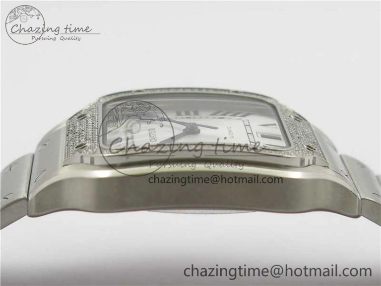 Santos de Cartier 40mm 2018 Diamonds Bezel RXW 1:1 Best Edition White Dial on SS SmartLinks Bracelet MIYOTA 9015