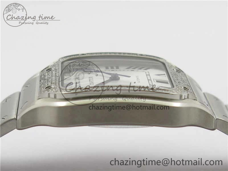 Santos de Cartier 40mm 2018 Diamonds Bezel RXW 1:1 Best Edition White Dial on SS SmartLinks Bracelet MIYOTA 9015