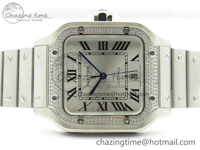 Santos de Cartier 40mm 2018 Diamonds Bezel RXW 1:1 Best Edition White Dial on SS SmartLinks Bracelet MIYOTA 9015