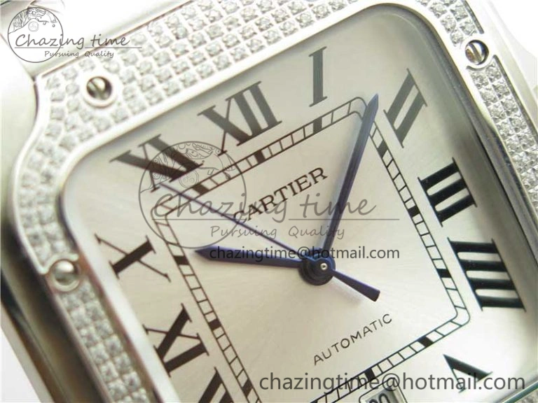 Santos de Cartier 40mm 2018 Diamonds Bezel RXW 1:1 Best Edition White Dial on SS SmartLinks Bracelet MIYOTA 9015