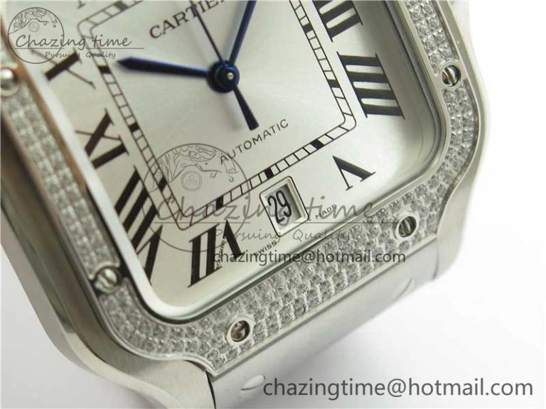 Santos de Cartier 40mm 2018 Diamonds Bezel RXW 1:1 Best Edition White Dial on SS SmartLinks Bracelet MIYOTA 9015