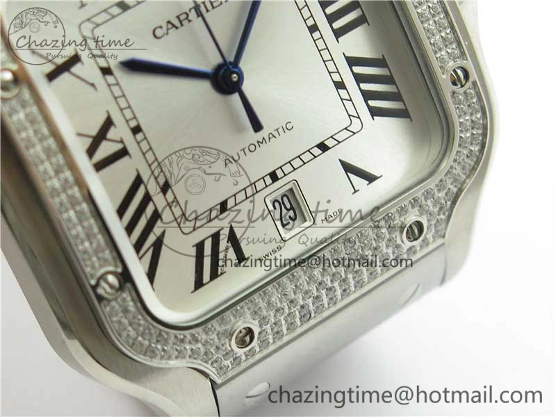 Santos de Cartier 40mm 2018 Diamonds Bezel RXW 1:1 Best Edition White Dial on SS SmartLinks Bracelet MIYOTA 9015