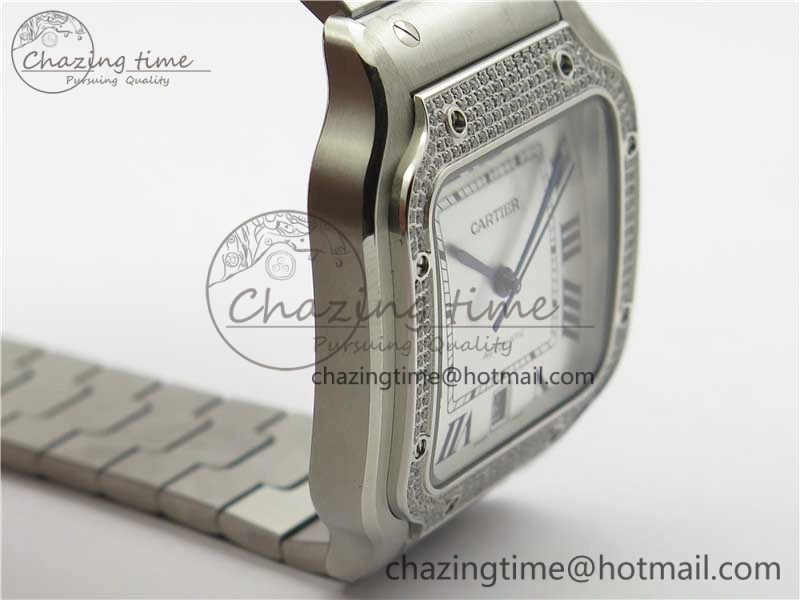 Santos de Cartier 40mm 2018 Diamonds Bezel RXW 1:1 Best Edition White Dial on SS SmartLinks Bracelet MIYOTA 9015