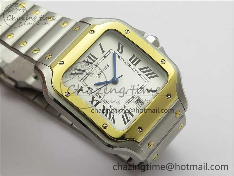 Santos de Cartier 40mm 2018 SS YG RXW 1:1 Best Edition White Dial on SS YG SmartLinks Bracelet MIYOTA 9015