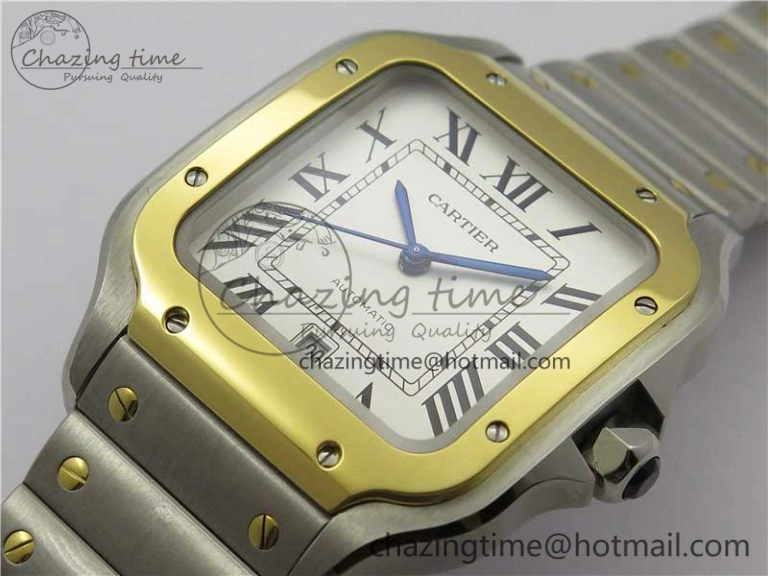 Santos de Cartier 40mm 2018 SS YG RXW 1:1 Best Edition White Dial on SS YG SmartLinks Bracelet MIYOTA 9015