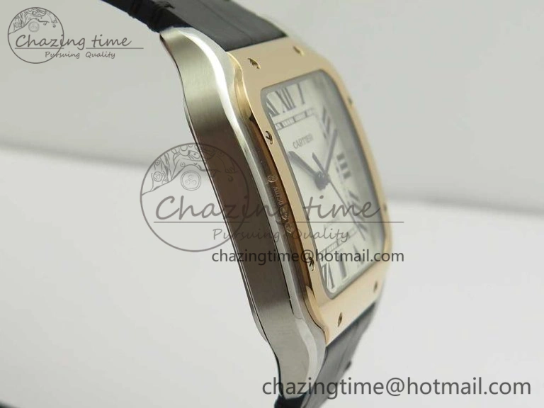 Santos de Cartier 40mm 2018 V6F 1:1 Best Edition White Dial RG Bezel on Black Leather Strap MIYOTA 9015