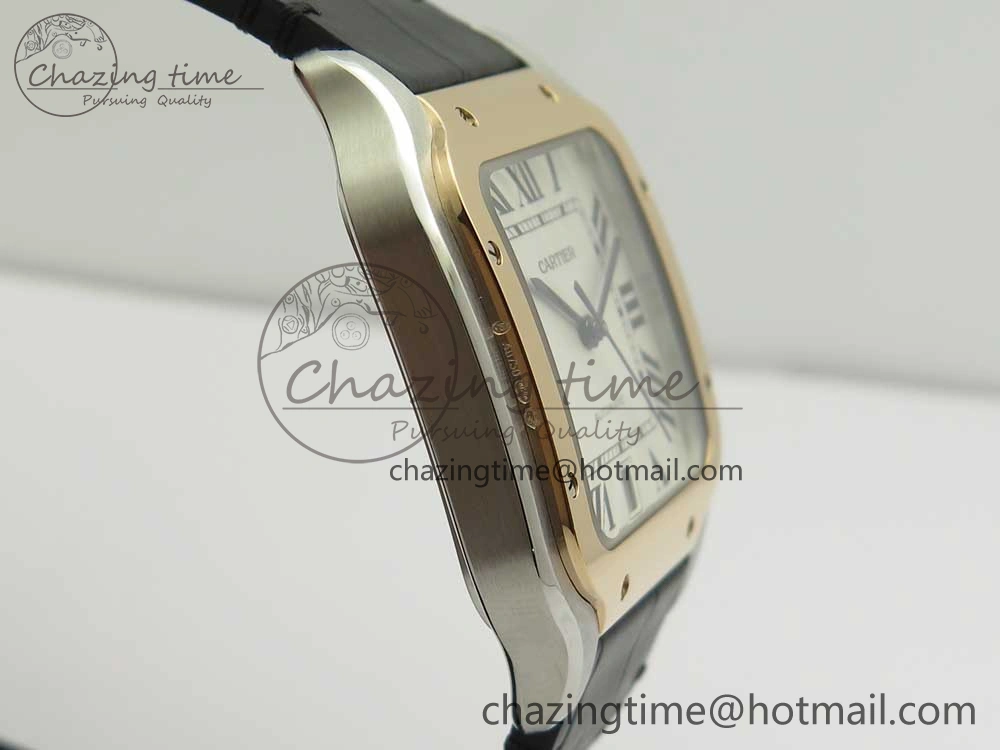Santos de Cartier 40mm 2018 V6F 1:1 Best Edition White Dial RG Bezel on Black Leather Strap MIYOTA 9015