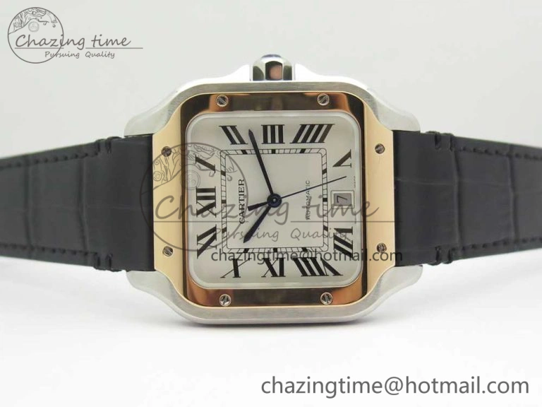 Santos de Cartier 40mm 2018 V6F 1:1 Best Edition White Dial RG Bezel on Black Leather Strap MIYOTA 9015