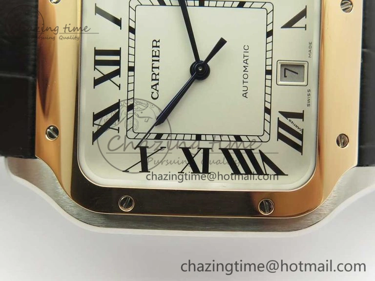 Santos de Cartier 40mm 2018 V6F 1:1 Best Edition White Dial RG Bezel on Black Leather Strap MIYOTA 9015
