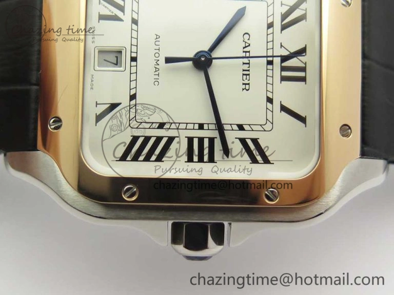 Santos de Cartier 40mm 2018 V6F 1:1 Best Edition White Dial RG Bezel on Black Leather Strap MIYOTA 9015
