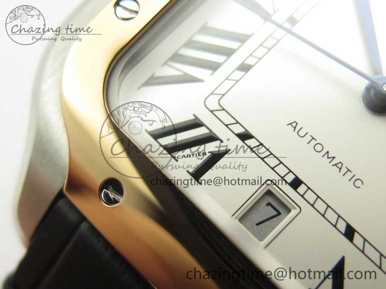 Santos de Cartier 40mm 2018 V6F 1:1 Best Edition White Dial RG Bezel on Black Leather Strap MIYOTA 9015