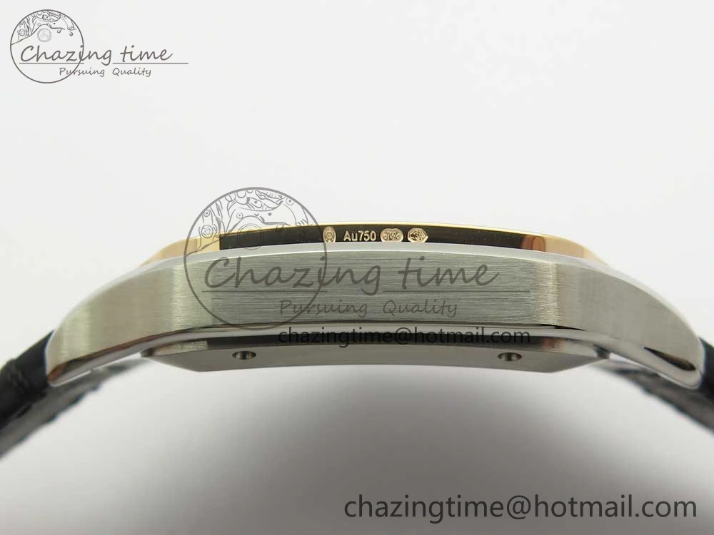 Santos de Cartier 40mm 2018 V6F 1:1 Best Edition White Dial RG Bezel on Black Leather Strap MIYOTA 9015