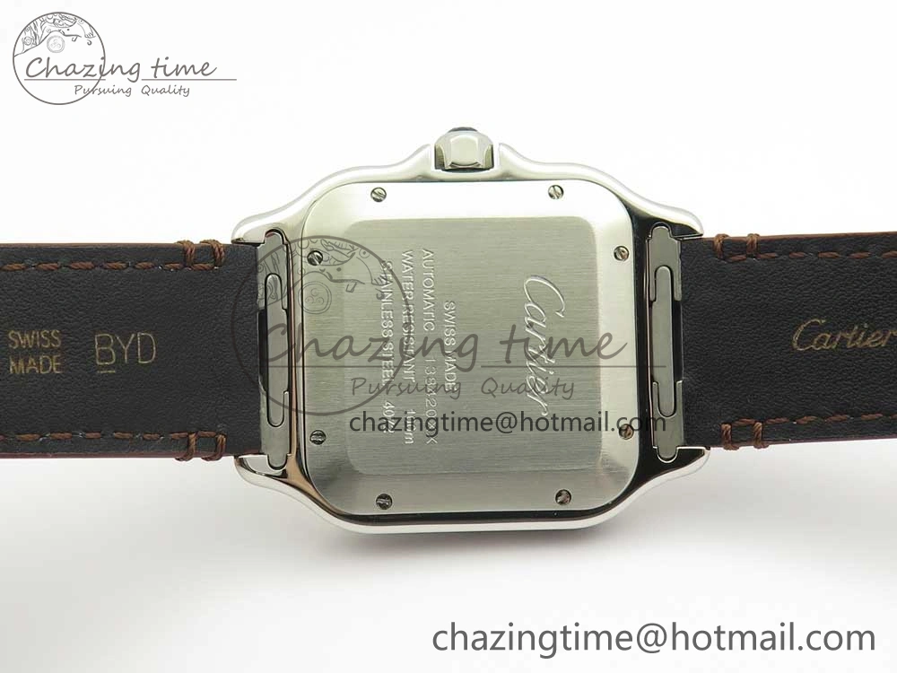 Santos de Cartier 40mm 2018 V6F 1:1 Best Edition White Dial YG Bezel on Deep Brown Leather Strap MIYOTA 9015
