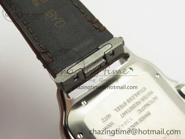Santos de Cartier 40mm 2018 V6F 1:1 Best Edition White Dial YG Bezel on Deep Brown Leather Strap MIYOTA 9015