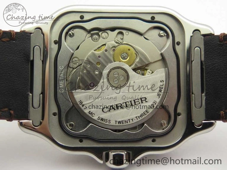 Santos de Cartier 40mm 2018 V6F 1:1 Best Edition White Dial YG Bezel on Deep Brown Leather Strap MIYOTA 9015