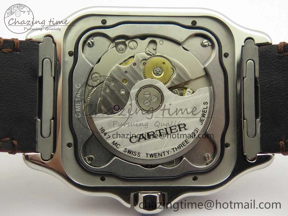 Santos de Cartier 40mm 2018 V6F 1:1 Best Edition White Dial YG Bezel on Deep Brown Leather Strap MIYOTA 9015