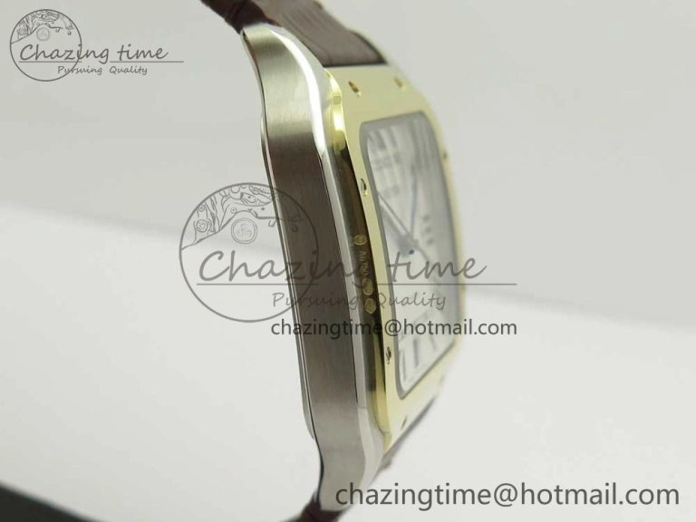 Santos de Cartier 40mm 2018 V6F 1:1 Best Edition White Dial YG Bezel on Deep Brown Leather Strap MIYOTA 9015