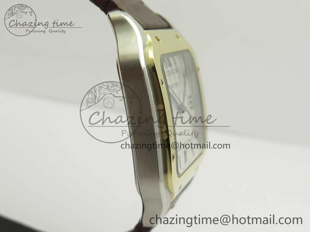 Santos de Cartier 40mm 2018 V6F 1:1 Best Edition White Dial YG Bezel on Deep Brown Leather Strap MIYOTA 9015