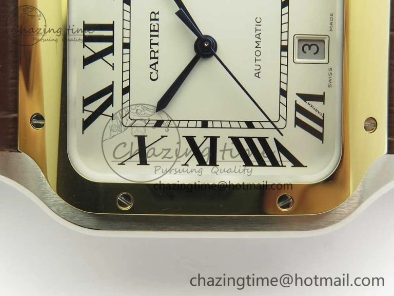 Santos de Cartier 40mm 2018 V6F 1:1 Best Edition White Dial YG Bezel on Deep Brown Leather Strap MIYOTA 9015