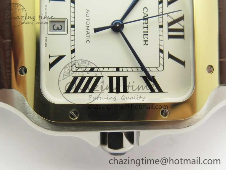 Santos de Cartier 40mm 2018 V6F 1:1 Best Edition White Dial YG Bezel on Deep Brown Leather Strap MIYOTA 9015
