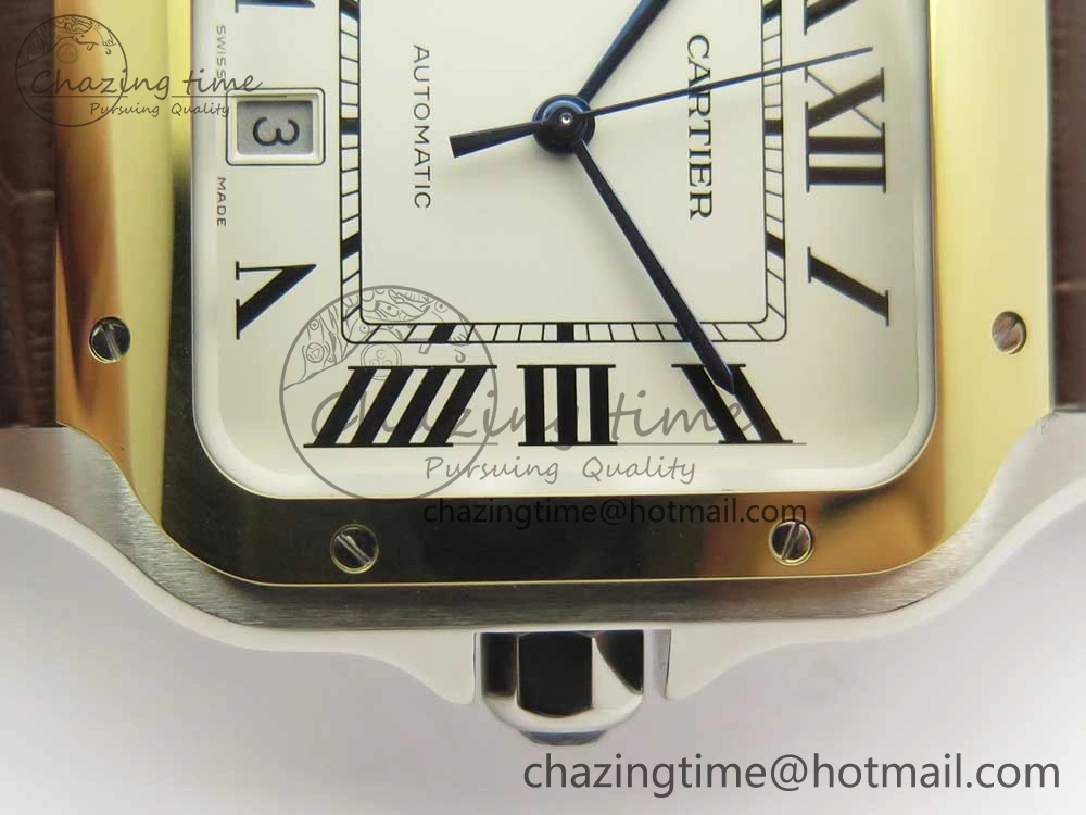 Santos de Cartier 40mm 2018 V6F 1:1 Best Edition White Dial YG Bezel on Deep Brown Leather Strap MIYOTA 9015