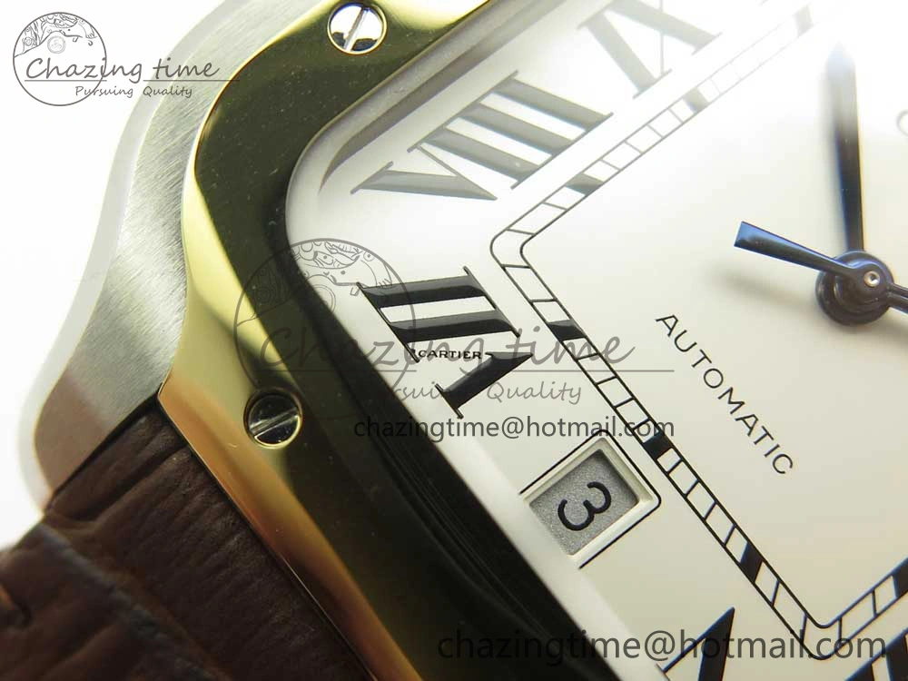 Santos de Cartier 40mm 2018 V6F 1:1 Best Edition White Dial YG Bezel on Deep Brown Leather Strap MIYOTA 9015