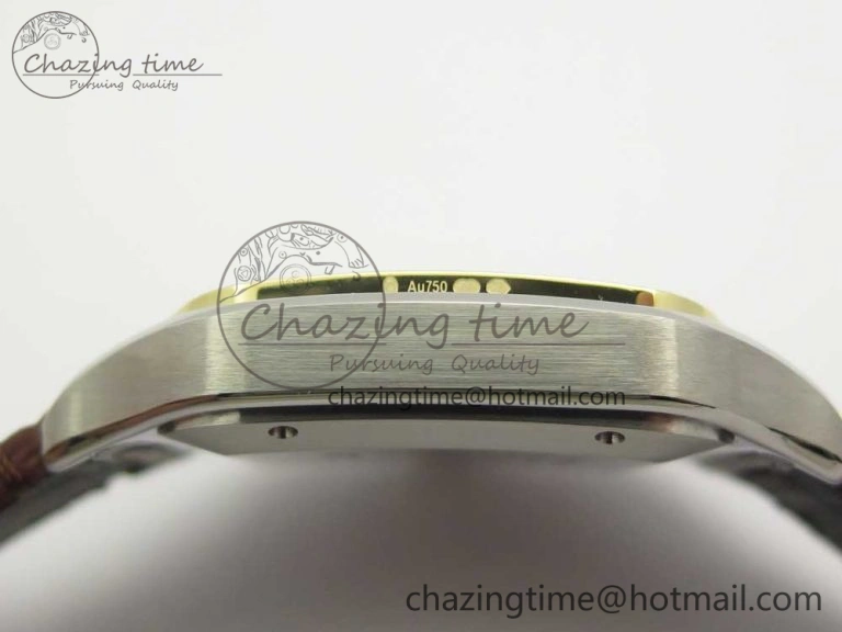 Santos de Cartier 40mm 2018 V6F 1:1 Best Edition White Dial YG Bezel on Deep Brown Leather Strap MIYOTA 9015