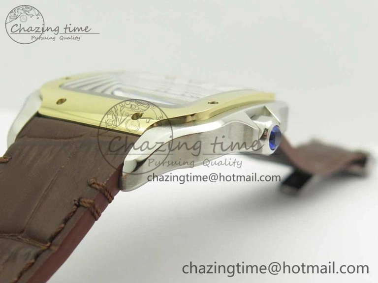 Santos de Cartier 40mm 2018 V6F 1:1 Best Edition White Dial YG Bezel on Deep Brown Leather Strap MIYOTA 9015