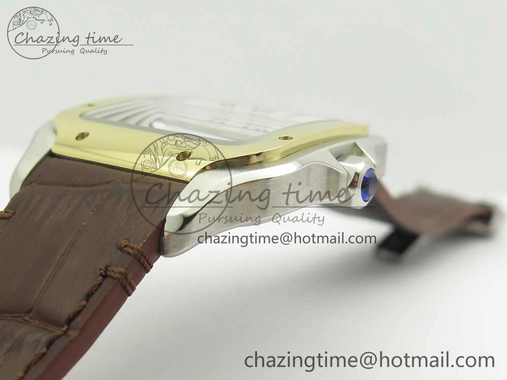 Santos de Cartier 40mm 2018 V6F 1:1 Best Edition White Dial YG Bezel on Deep Brown Leather Strap MIYOTA 9015