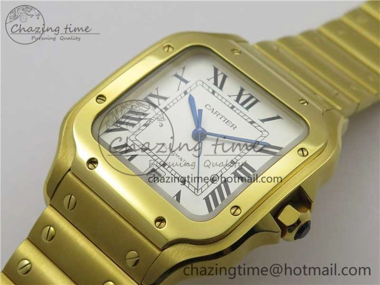 Santos de Cartier 40mm 2018 YG RXW 1:1 Best Edition White Dial on SmartLinks Bracelet MIYOTA 9015