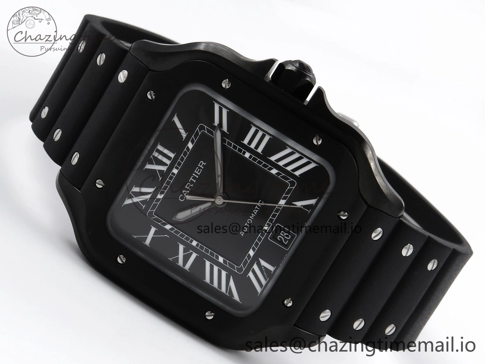 Santos de Cartier 40mm BVF 1:1 Best Edition Black Dial on Black Rubber Strap MIYOTA 9015
