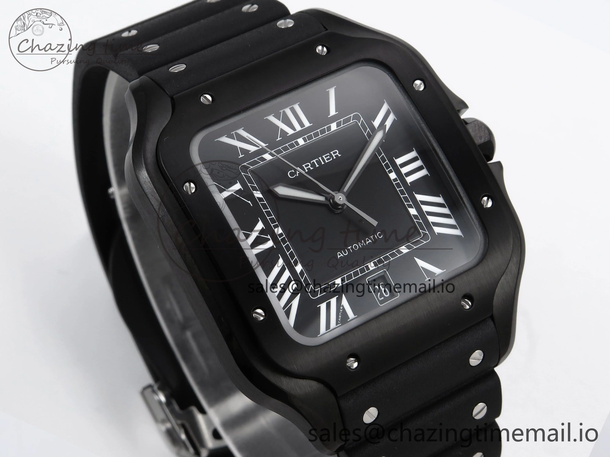 Santos de Cartier 40mm BVF 1:1 Best Edition Black Dial on Black Rubber Strap MIYOTA 9015