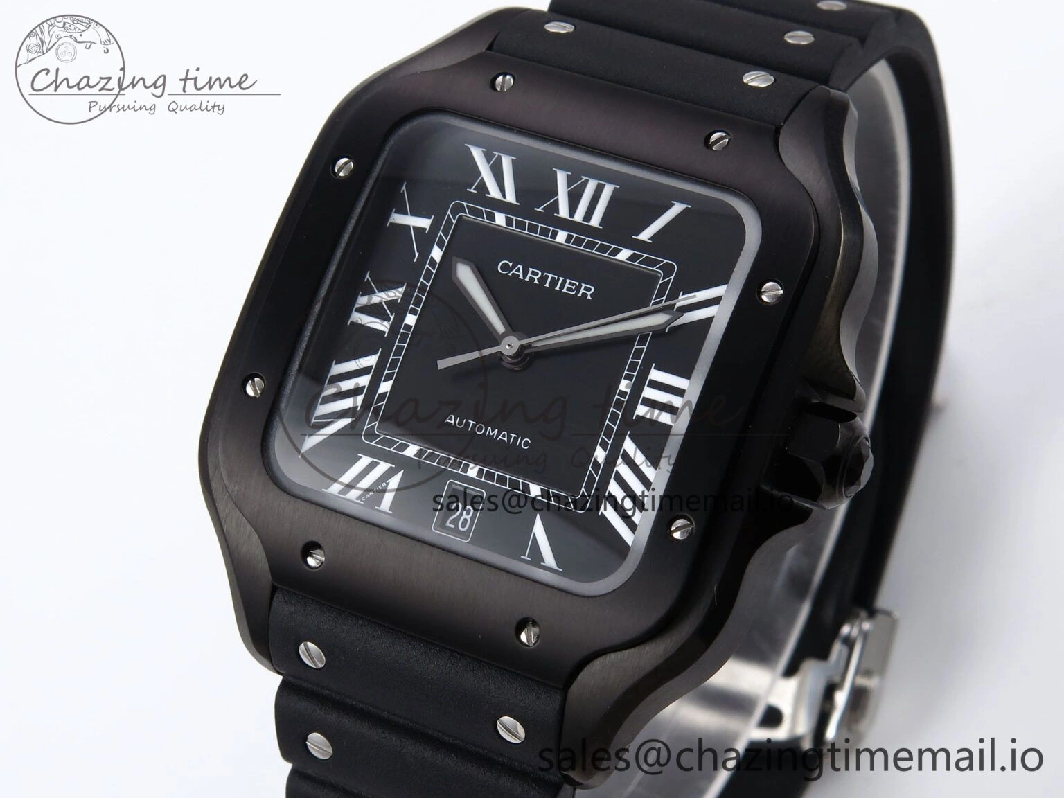 Santos de Cartier 40mm BVF 1:1 Best Edition Black Dial on Black Rubber Strap MIYOTA 9015